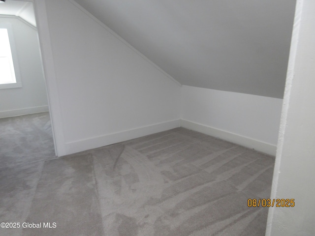 additional living space with lofted ceiling, carpet, and baseboards