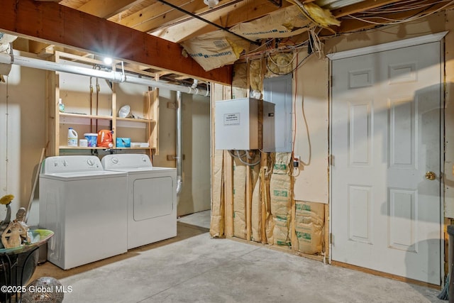 unfinished below grade area with washing machine and dryer