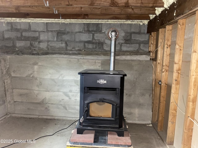 room details featuring a wood stove