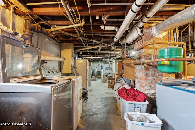 unfinished basement with washer and dryer