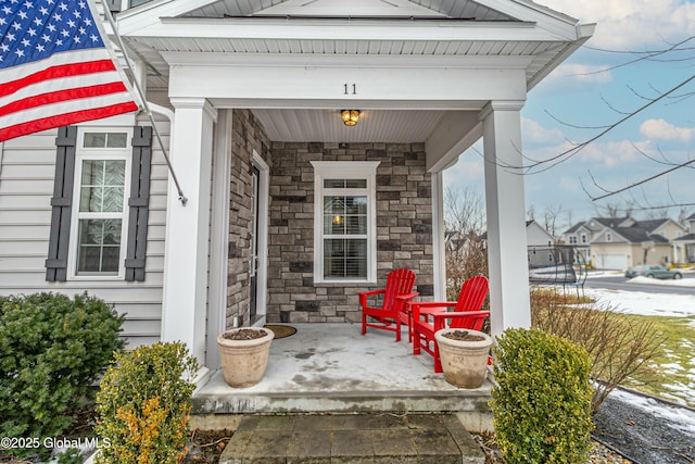 view of patio featuring covered porch and a trampoline