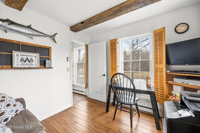155 Andrews Rd, Carlisle, NY 12160 - office space featuring hardwood / wood-style flooring, beamed ceiling, baseboards, and a baseboard radiator