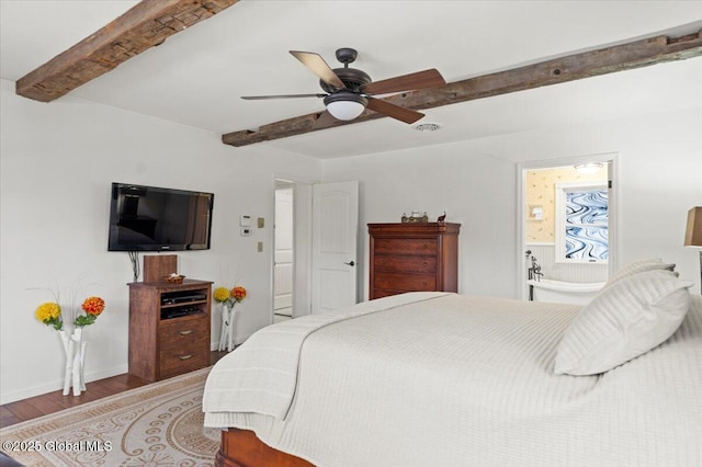 155 Andrews Rd, Carlisle, NY 12160 - bedroom with light wood finished floors, beamed ceiling, ceiling fan, and baseboards