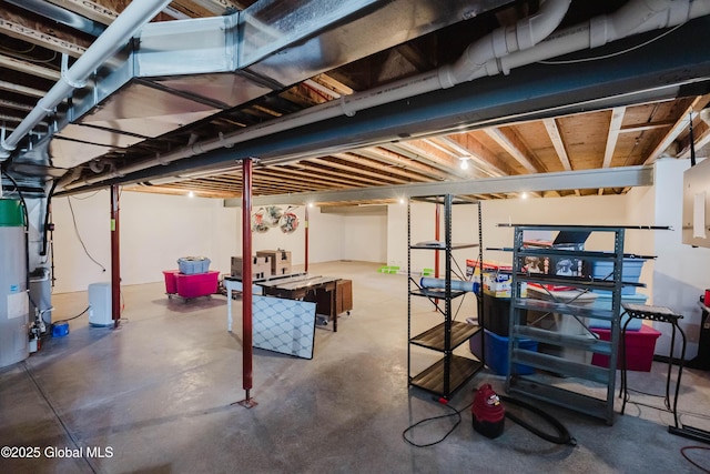 unfinished basement with water heater