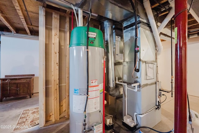 utility room with gas water heater and heating unit