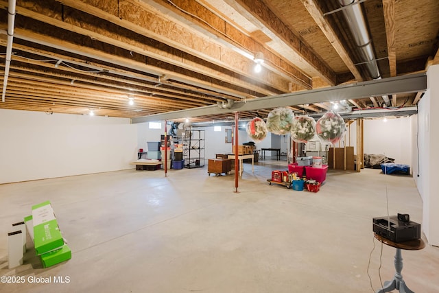 view of unfinished basement