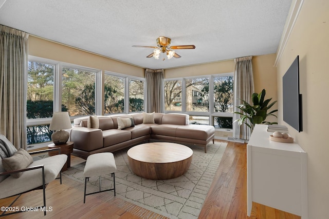 sunroom with a healthy amount of sunlight and ceiling fan