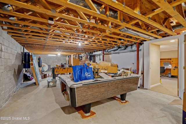 unfinished basement with concrete block wall