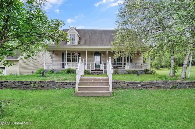 18 Johnson Ln, Poestenkill, NY 12018 - cape cod-style house with a porch, a front lawn, and roof with shingles