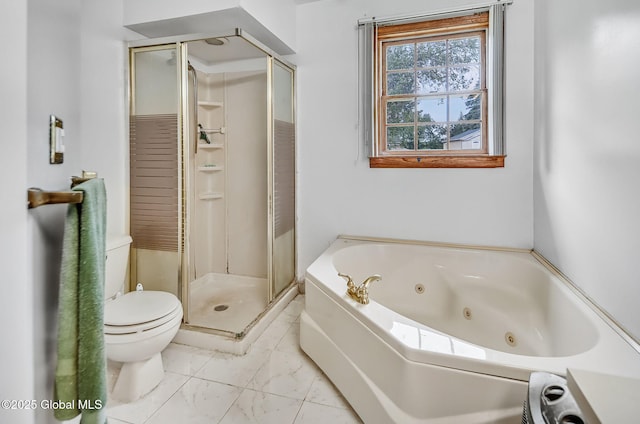 18 Johnson Ln, Poestenkill, NY 12018 - bathroom featuring a stall shower, a tub with jets, and marble finish flooring