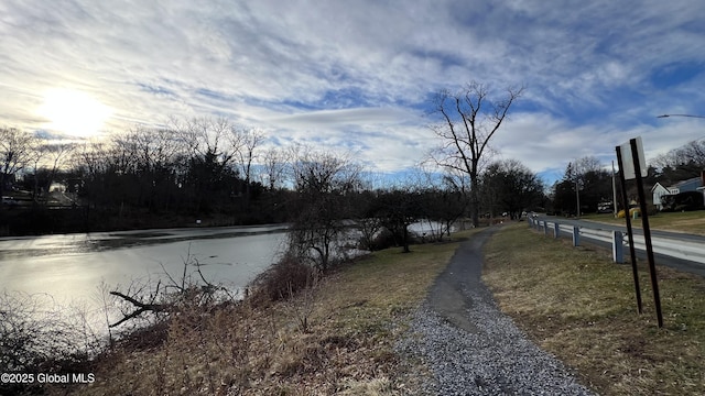 view of road with a water view