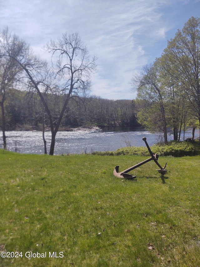 view of water feature with a wooded view