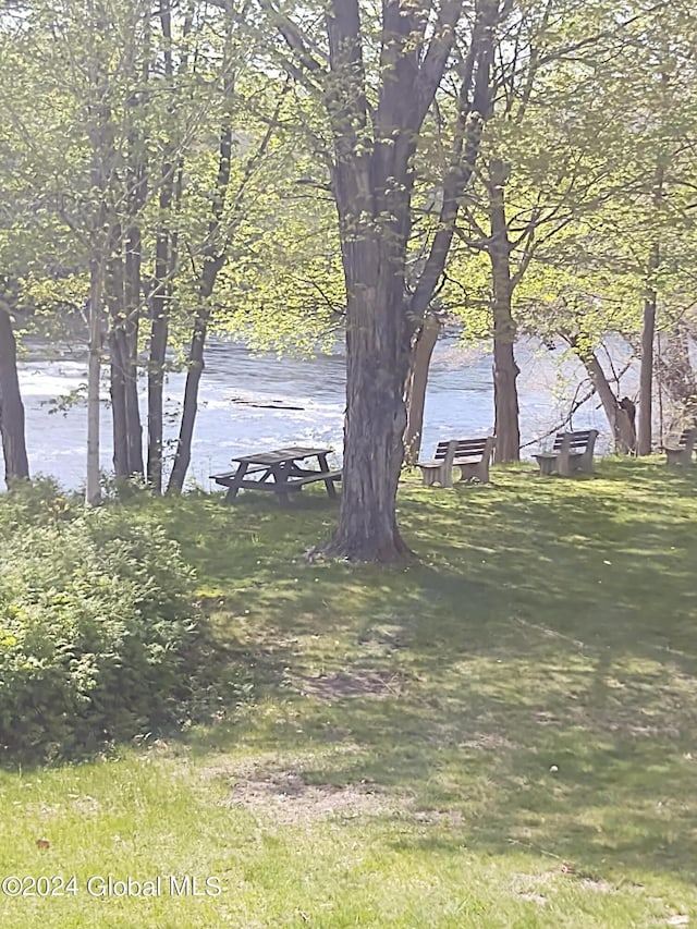 view of yard with a water view