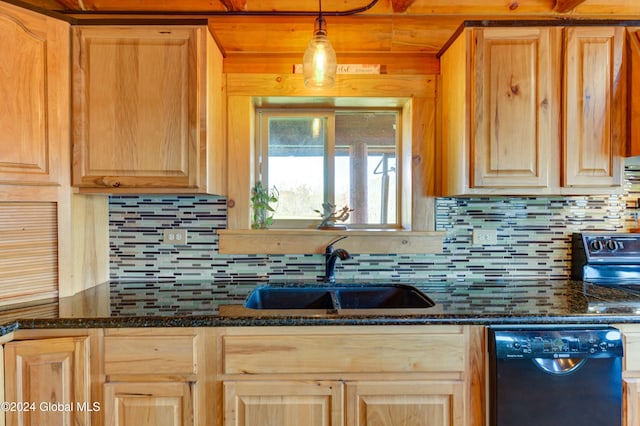 kitchen featuring a sink, dishwasher, and light brown cabinetry