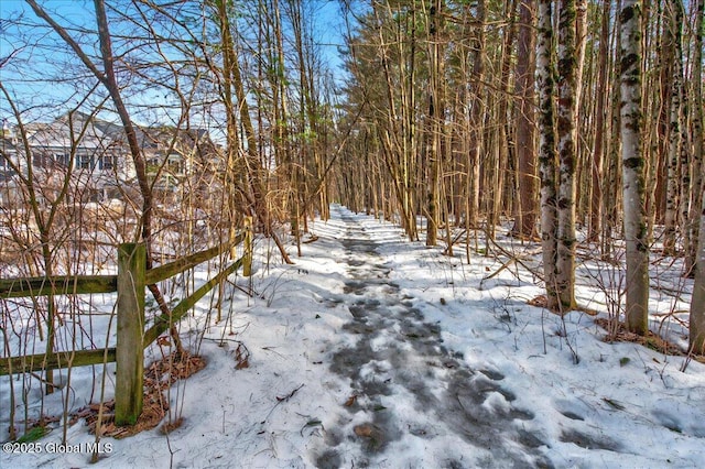 view of yard layered in snow