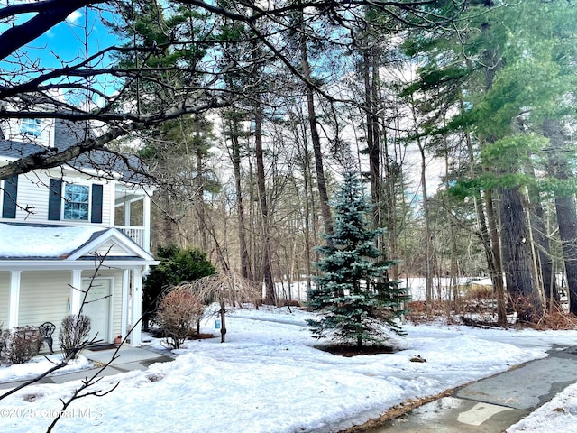 view of yard layered in snow