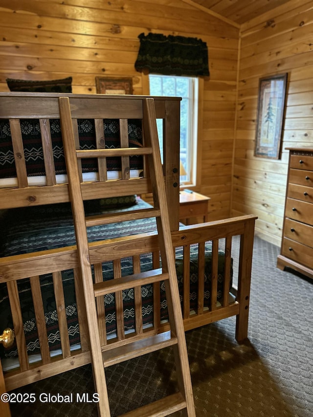 3210 Lake Shore Dr Unit 24Week 7, Lake George, NY 12845 - bedroom with wood walls and carpet floors
