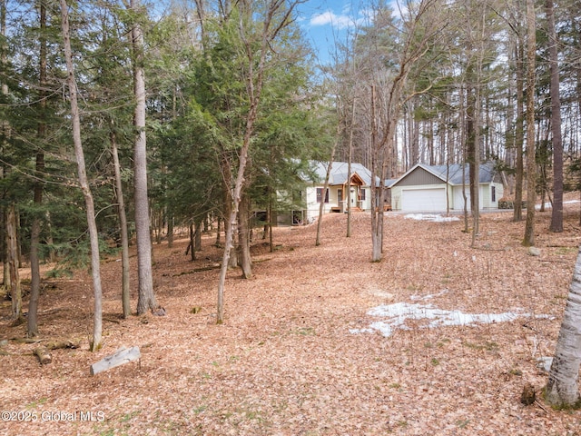 view of yard featuring a garage