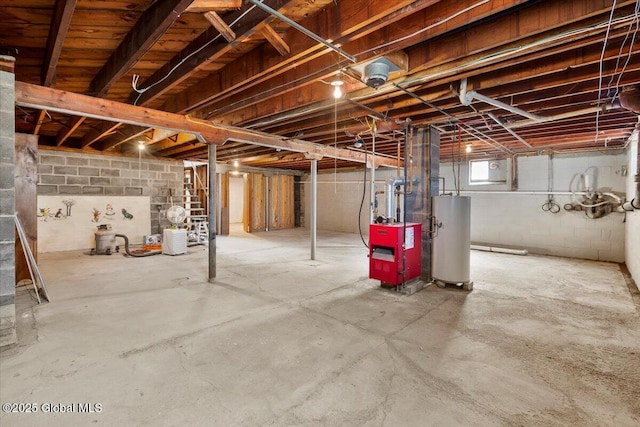 basement featuring water heater