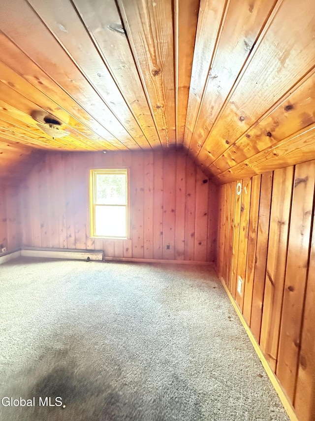 3144 N Thompson St, Rotterdam, NY 12306 - additional living space featuring wooden ceiling, carpet flooring, vaulted ceiling, and wooden walls