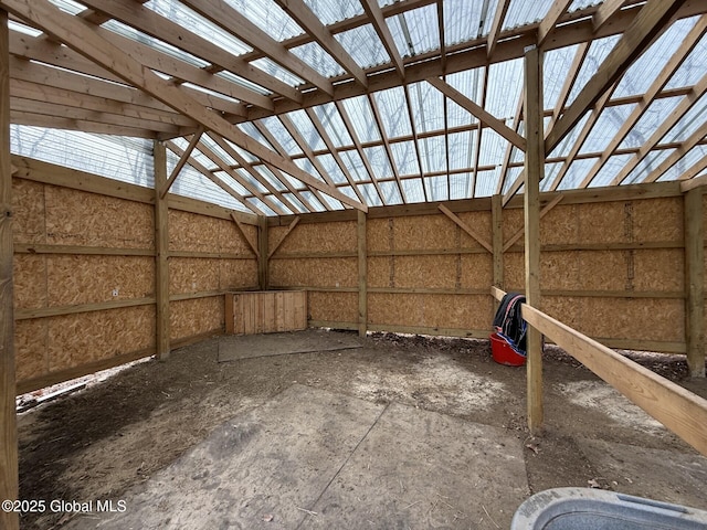 exterior space featuring lofted ceiling