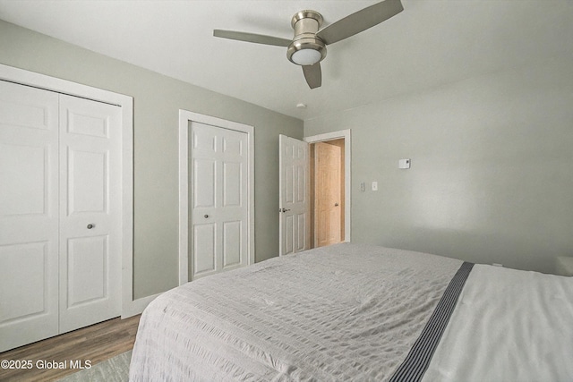 bedroom with wood finished floors and ceiling fan