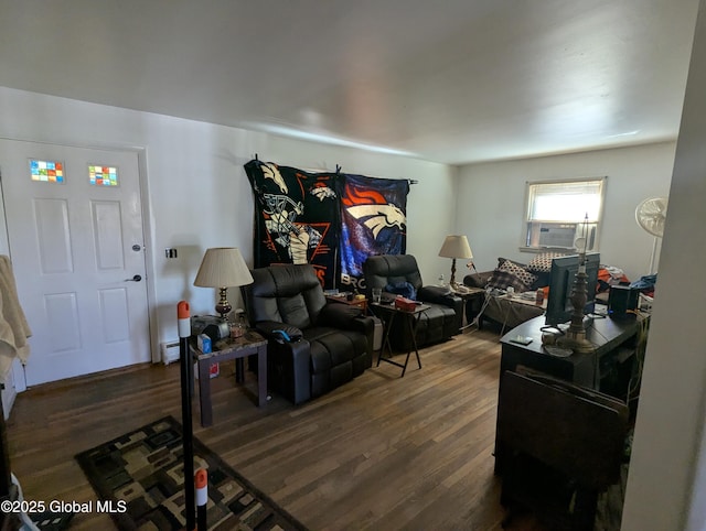 living area with dark wood-style floors