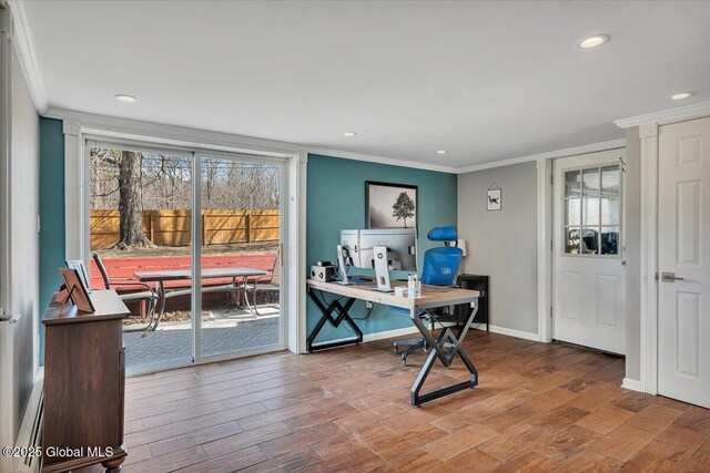 1263 Best Rd, East Greenbush, NY 12061 - office space featuring recessed lighting, ornamental molding, baseboards, and wood finished floors