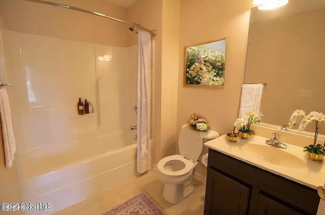 full bathroom featuring vanity, toilet, and shower / tub combo