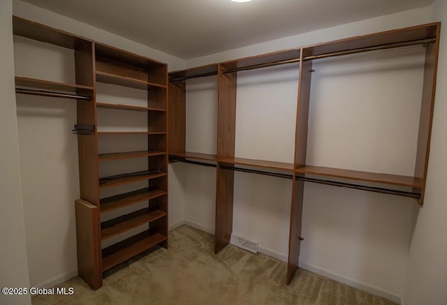 spacious closet featuring visible vents and light carpet