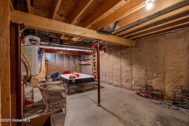 unfinished basement with water heater