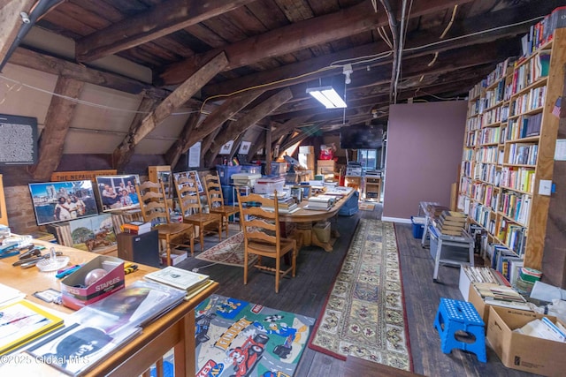 47 Church St, Amsterdam, NY 12010 - miscellaneous room with wood ceiling, vaulted ceiling with beams, and wood finished floors