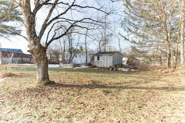 view of yard with an outbuilding and a shed