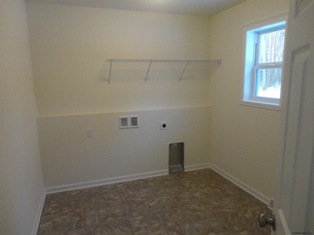 washroom with laundry area, electric dryer hookup, baseboards, and washer hookup