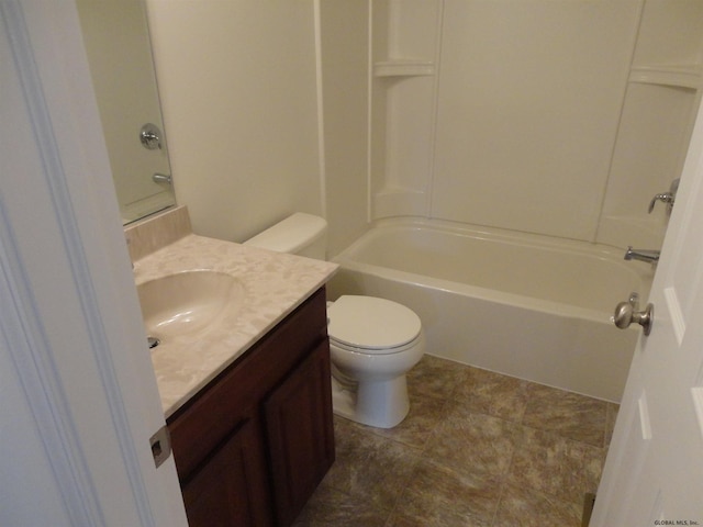 full bath featuring shower / tub combination, toilet, and vanity