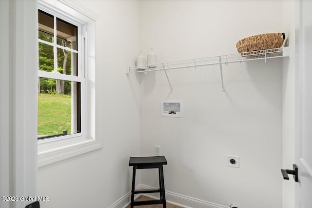 laundry area with laundry area, hookup for an electric dryer, baseboards, and washer hookup