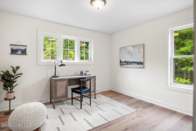 office space featuring baseboards and wood finished floors