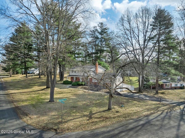 view of front of property with a front lawn and a chimney