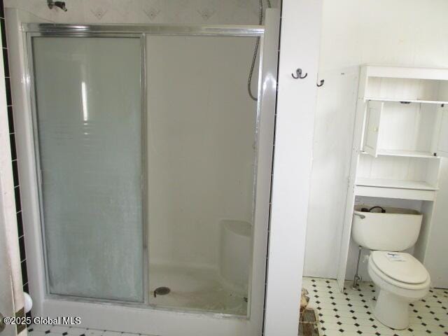 bathroom featuring a shower stall and toilet