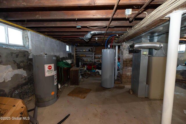 below grade area with water heater