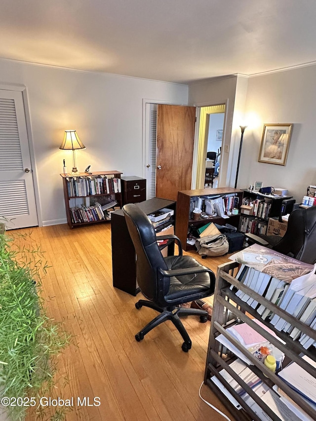 home office featuring light wood finished floors