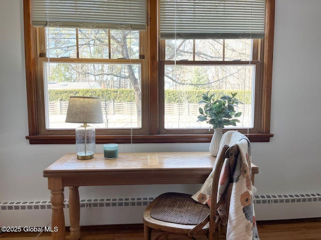 interior space featuring a wealth of natural light, a baseboard heating unit, and radiator heating unit