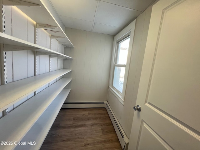 storage area featuring a baseboard radiator