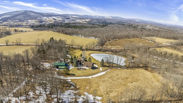 bird's eye view with a mountain view and a rural view
