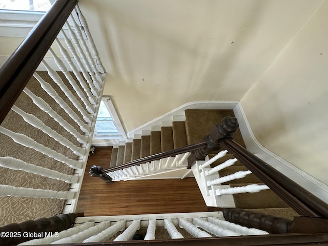 stairs featuring wood finished floors