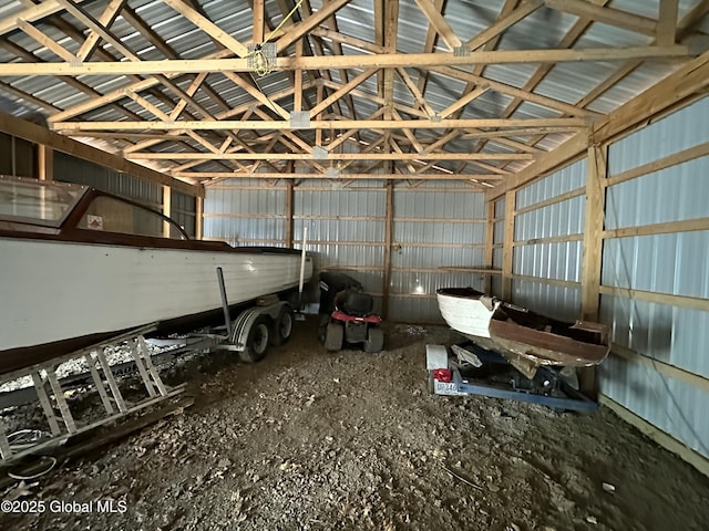 garage with metal wall