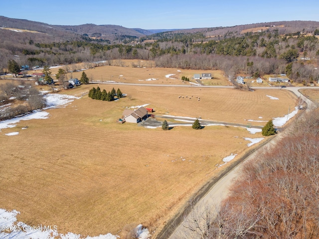 bird's eye view with a rural view and a mountain view