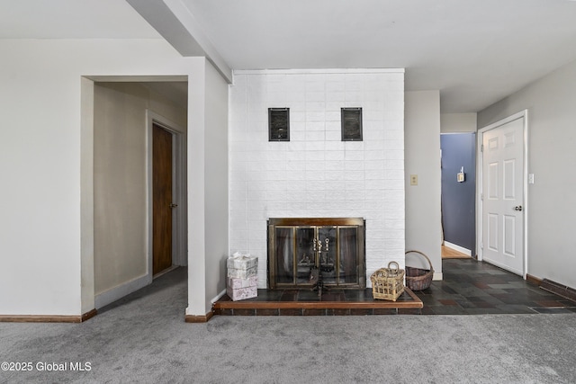 68 Wemple Rd, Bethlehem, NY 12054 - living room with carpet flooring, a fireplace, and baseboards