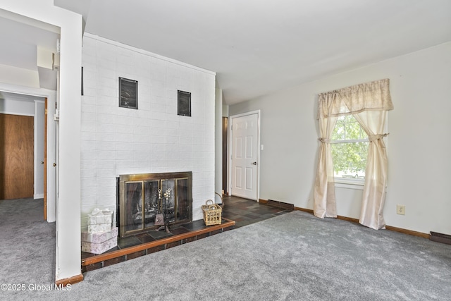68 Wemple Rd, Bethlehem, NY 12054 - unfurnished living room with carpet flooring, a fireplace, and baseboards