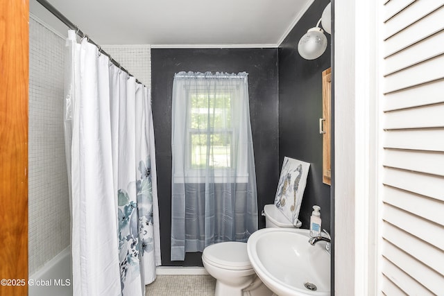 68 Wemple Rd, Bethlehem, NY 12054 - bathroom featuring a sink, ornamental molding, and toilet
